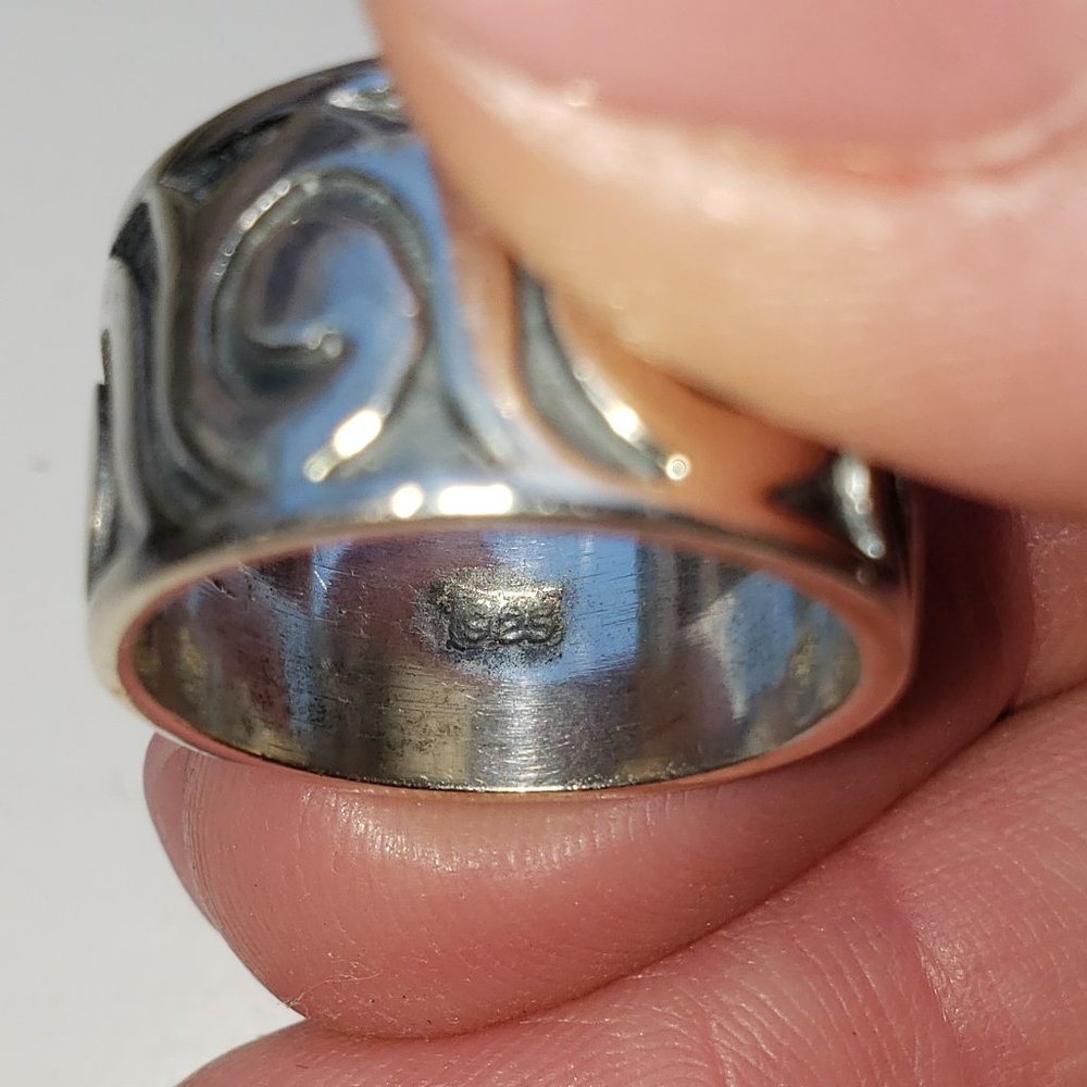 Sterling Silver 925 Wide band ring with scroll motif - Picture 5 of 8
